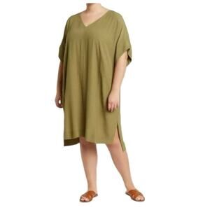 Madewell Novel Shift Dress Plus Size 3XL Moss Green V Neck Viscose